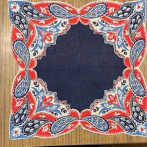 Navy Blue Paisley Cotton Handkerchief - Unbranded